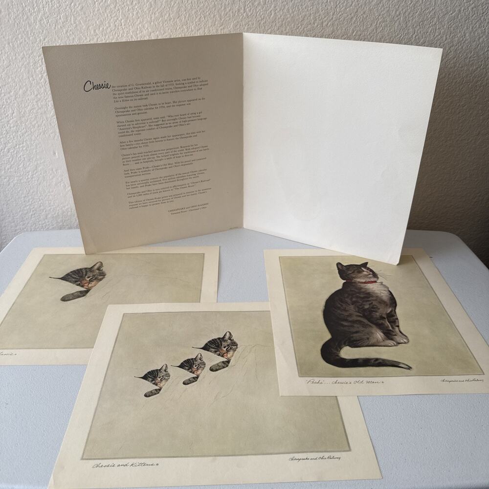 C & O Railway Chessie Pictures Cats Set of 3 Prints